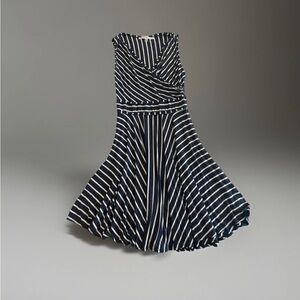 Max Studio A-Line Navy and White Striped Sleeveless Fit & Flare Dress Size Large